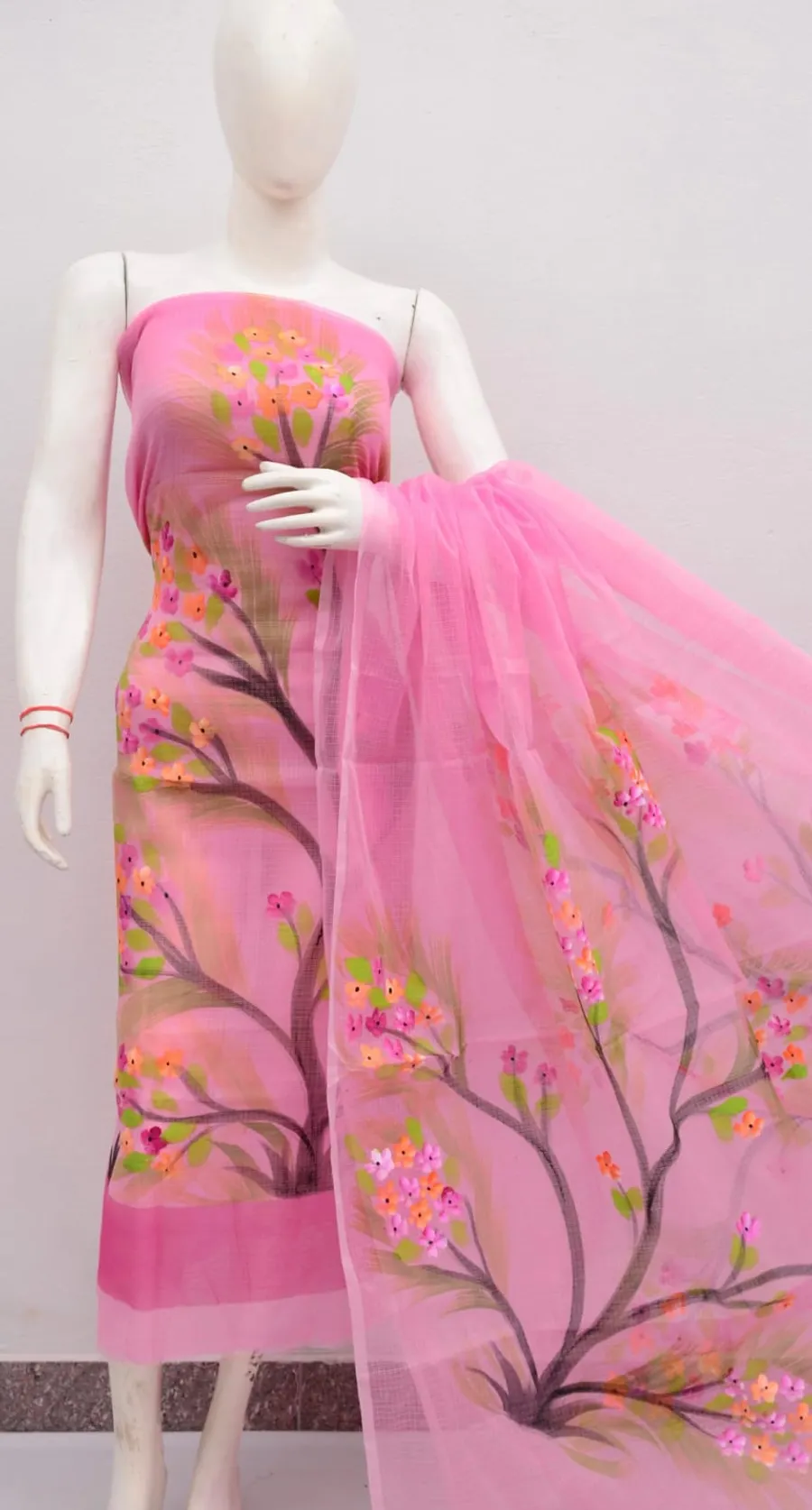 Graceful Kota Doria Dress Material with Hand Brush Print Work – Lightweight Elegance in Every Thread